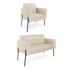 Sofá Namoradeira E Poltrona Pé De Ferro Preto Marisa Corino Bege D03 - D'rossi