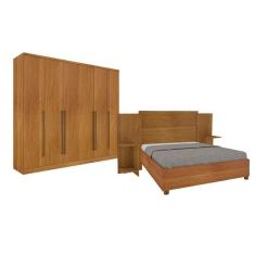 Quarto De Casal Guarda Roupa 6 Portas Portugal E Cama Box Casal Monaco Com Painel Espresso Móveis Cinamomo