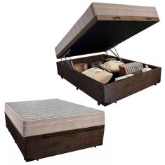 Kit Cama Box Baú Casal com Colchão Molas Ensacadas Suede 138x188x69 marrom SerenePrime