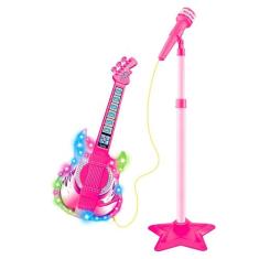 Microfone Com Pedestal + Guitarra Infantil Conecta Celular - DM Toys, 