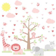 Adesivo de Parede Infantil para Quarto Safari Menina - Quartinhos