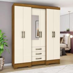 Guarda Roupa Casal 6 Portas 3 Gavetas com Espelho Santorini Henn Nature/Off White
