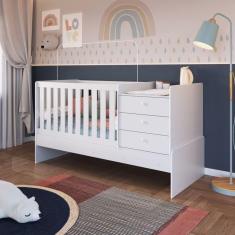 Berço Cama Multifuncional com Colchão Solteiro 78cm x 188cm 1 Colchão para Berço 70cm x 130cm Branco