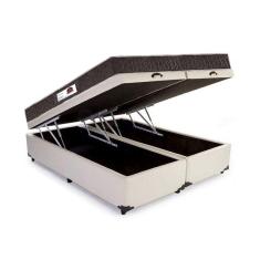 Cama Box Baú King Colchão Molas Ensacadas + Box Bipartido Bege Sintético 67x198x203