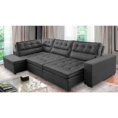 Sofá de Canto Retrátil e Reclinável com Molas 3,00x2,00 Esq Virginia Suede Cinza Adonai Estofados