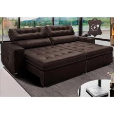 Sofá de Couro Legítimo Retrátil Automático 2,55m Cama Inbox Gran Vitalysoftgeld40 Marrom