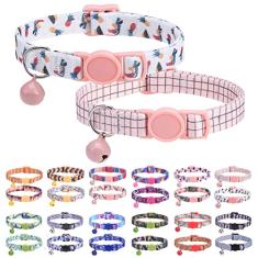 DILLYBUD Coleiras de gato para meninas, meninos e gatos, coleira de gatinho personalizada com vários padrões, pacote com 2, fivelas e sinos de segurança clássicos, ajustável, estampado, de nylon colorido rosa