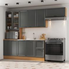 Cozinha Compacta 4 Peças 1 Paneleiro Duplo 2 Aéreos 1 Balcão Soho Cabecasa Madeiramadeira Freijó/Grafite