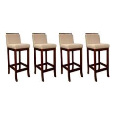 Kit 4 Banquetas Média em Madeira Castanho Turim Linho Bege CCS - CCS I