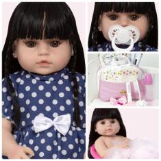 Boneca Reborn Menina Morena 46cm Com Lindo Enxoval Bolsa - Cegonha Reb