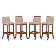 Kit 4 Banquetas Alta Encosto Estofado 38x102 Cm Turim Madeira Maciça P