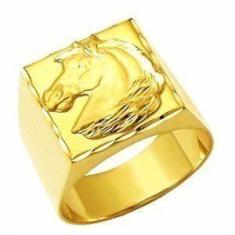 Anel Masculino Cavalo Quadrado Genuíno Ouro 18K Forrado Maciço K1000 -