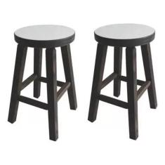 kit 2 Banqueta Média Hardman Padrão Nogueira  Assento Redondo MDF Bran