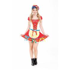 Vestido Festa Junina Adulto, Vestido Xadrez Vermelho - Fantasia Bras, 