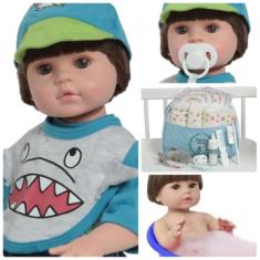 Boneco Reborn Recém Nascido Tubarãozinho Com Kit Acessórios - Cegonha 