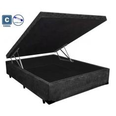 Cama com Baú Pistão á gás Casal Preto Suede