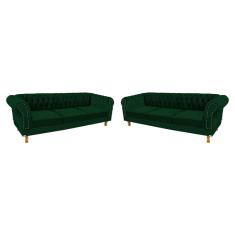 Dois Sofás Chesterfield Capitone Duque Suede Verde Musgo 1,80