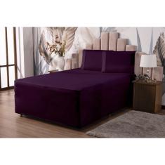 Lençol Solteiro Luva com Elástico Veste Colchão + Box Conjugado Malha Gel Spandex 1pç Roxo Uva