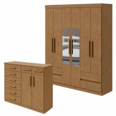 Conjunto de Guarda-roupa 6 Portas 4 Gavetas Zeus com Espelhoe Cômoda 8