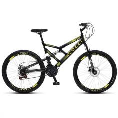 Bicicleta Colli 220 Aro Aéreo 26 Dupla Suspensão 21 Marchas Freios A Disco Preto Fosco/amarelo Neon
