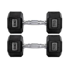 Imagem de Par Halter 7kg + 7kg Dumbbell Sextavado Emborrachado Pegada Cromada Gallant (GDB07F3B-PT)