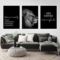 Kit 3 Quadros Decorativos Somos Amor Leão 34x23Cm
