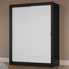 Guarda-Roupa Solteiro 2 Portas de Correr Preto/Branco Milano Madesa, P