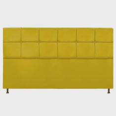 Cabeceira Estofada Damares 195 cm King Size Com Botonê Suede Amarelo.