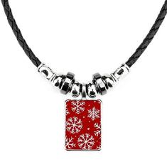 DIYthinker Colar de Natal com floco de neve vermelho para festival, joias, torque, pingente de corda de couro