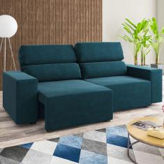 Sofá 3 Lugares Charm Reclinável E Retrátil Azul Infinito - Vian
