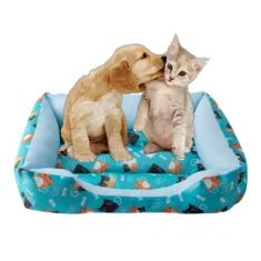 Caminha ESTAMPADA poliester PET Cachorros Gatos cama RETAMGULAR TODA ACOLCHOADA 55x36x11 M (AZUL)