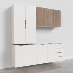 Cozinha Modulada 4 Peças sem Tampo 2 Aéreos 5 Portas e 2 Balcões Ipanema CabeCasa MadeiraMadeira Branco/Acácia