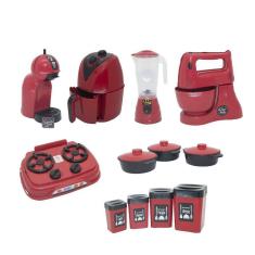 Kit Cozinha Infantil Completa Brinquedo Menino Vermelho 13Pç