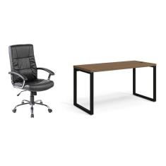 conjunto de mesa munique carvalho 150 cm com cadeira de escritório presidente giratória com relax e plus preta