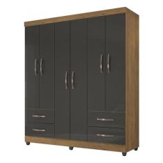 Guarda Roupa Casal Honduras 6 Portas Freijó Grafite Perolizado - Móveis Leão