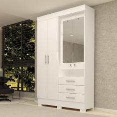 Guarda Roupa Solteiro 4 Portas 3 Gavetas Com Espelho Debora ACP