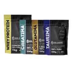 Kit: Whey Protein Concentrado 1Kg + Creatina Monohidratada 250g + Glutamina 250g + Taurina 250g - 100% Importado - Soldi