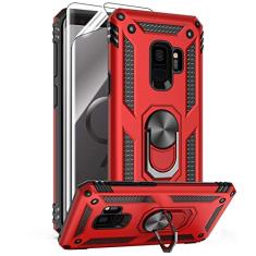 Androgate Capa para Samsung Galaxy S9 com protetores de tela HD, suporte de anel de metal de nível militar com suporte de 4,5 m, capa à prova de choque testada contra quedas para Samsung Galaxy S9