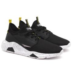 Tênis Venetto Masculino Amarração Confortável Leve, Preto, Amarelo, 42