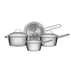 Jogo de panelas allegra em aco inox com fundo triplo e tampas de inox 