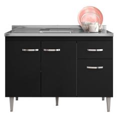 Balcao Para Pia 118 Cm 3 Portas Gabriela Preto Reajl Preto