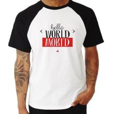 Camiseta Raglan Hello World - Foca na Moda, Branco, Preto, GGG