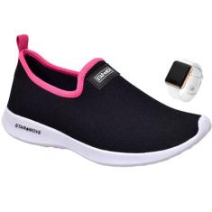 Sapatilha Tenis Calce Facil Slip on Feminina Confortável com RELOGIO -