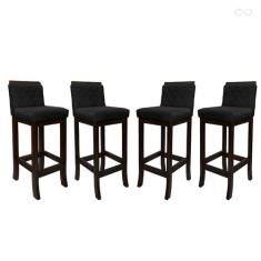 Kit 4 Banquetas Alta para Cozinha Nice Madeira Maciça Matelassê Suede 