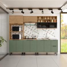 Cozinha Modulada Toscana 5 Peças em Mdf com Aéreo 1200 Porta de Vidro 