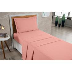 Jogo Lençol Solteiro 02 Peças Percal 300 Fios 100% Algodão Aba Americana (Rosê)