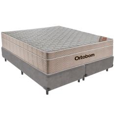 Cama Box Cinza e Colchão Airtech Spring Molas Ensacadas Queen Ortobom