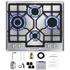 Fogão a gás de 61 cm, fogão a gás bulit--in com 4 queimadores, cooktops conversíveis NG/GLP, fogão a propano de queimador duplo com proteção de termopar, aço inoxidável
