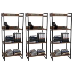 Kit 3 Estante Livreiro Prisma 60cm 4 Prateleiras C08 Nogal