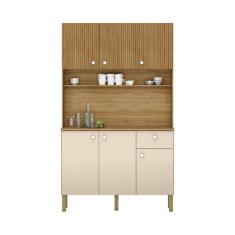 Armario De Cozinha 6 Portas E 1 Gaveta Rubi Style Kits Paraná Cor:freijo/vanilla/cp-ripado